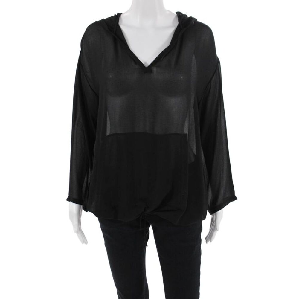 Ian RN Women Gothic Pullover Hoodie Black V-Neck Drawstring Polyester Size S